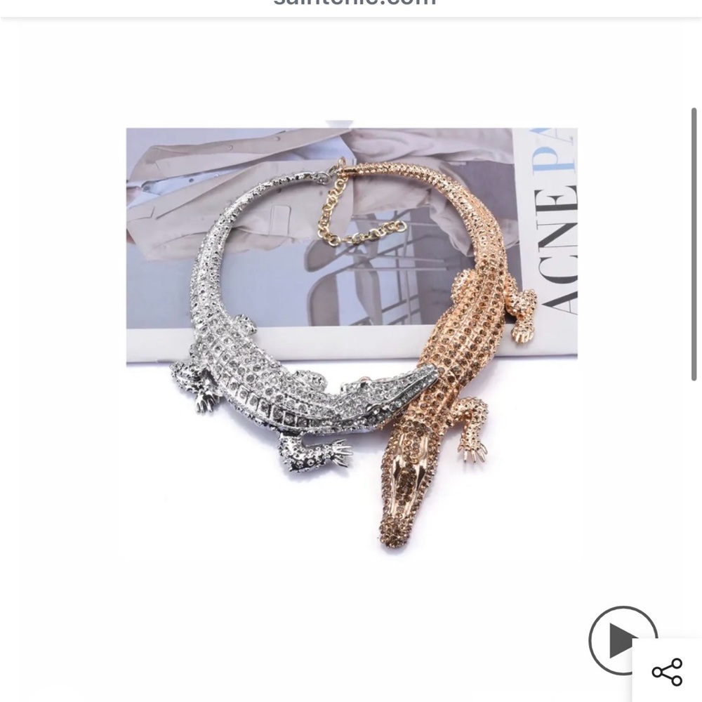 Chic Silver and Gold Crocodile Necklace